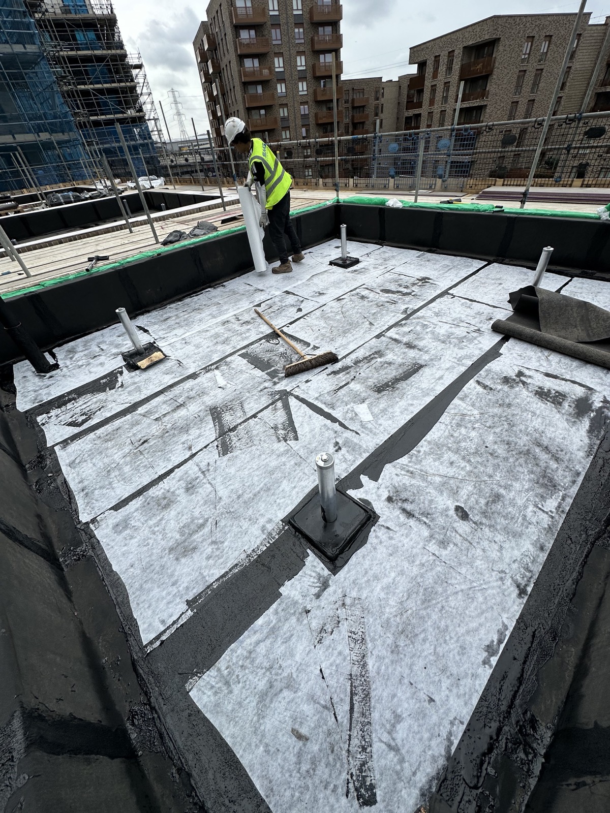 The fleece layer formed around roof penetrations and details.
